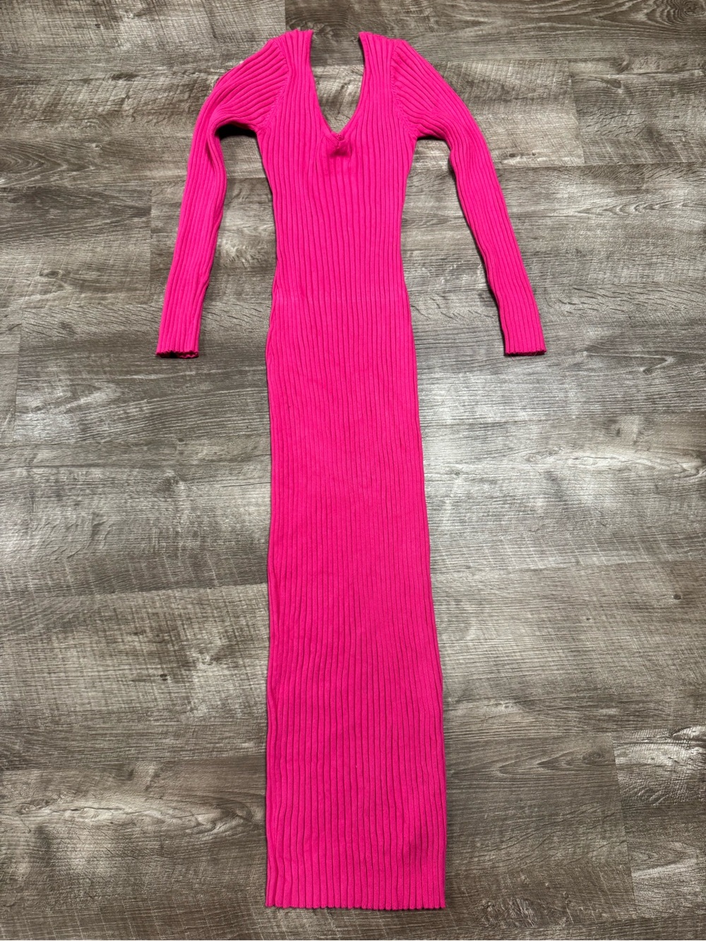 Nichole Lynel Long Sleeve Pink Knit Ribbed Maxi Dress